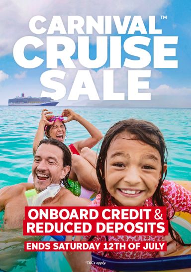Carnival Cruise sale | onboard credit & reduced deposits. Ends Saturday 12th of July