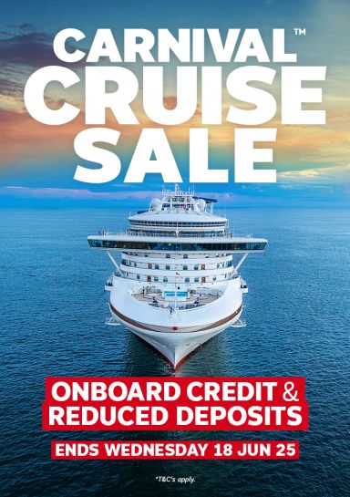 Carnival Cruise Sale | onboard credit & reduced deposits. Ends Wednesday 18 Jun 25