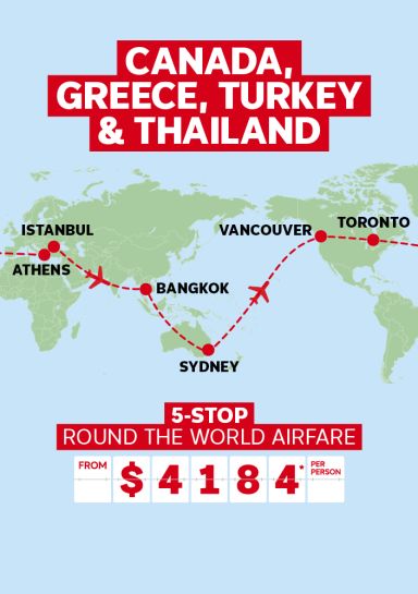 Canada, Greece, Turkey & Thailand | 5-stop round the world airfare. Return from $4,184* per person