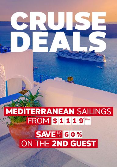 Cruise deals. Mediterranean sailings from $1119* per person, save up to 60%* on the 2nd guest
