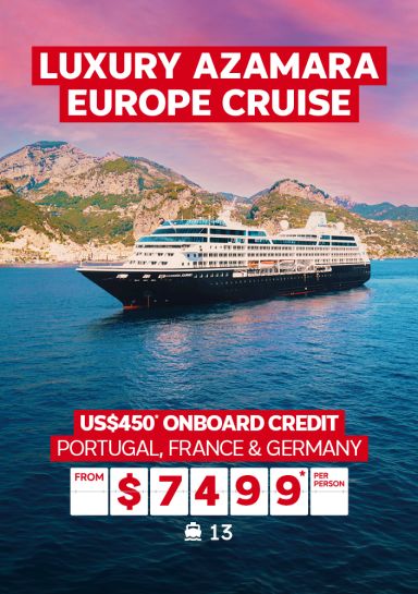 luxury azmara europe cruise US$450 onboard credit portugal, france and germany from $7499 per person