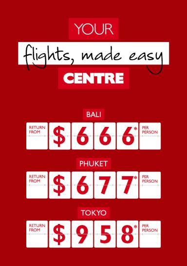 Your flights, made easy centre. Bali return from $666* per person. Phuket return from $677* per person. Tokyo return from $958* per person