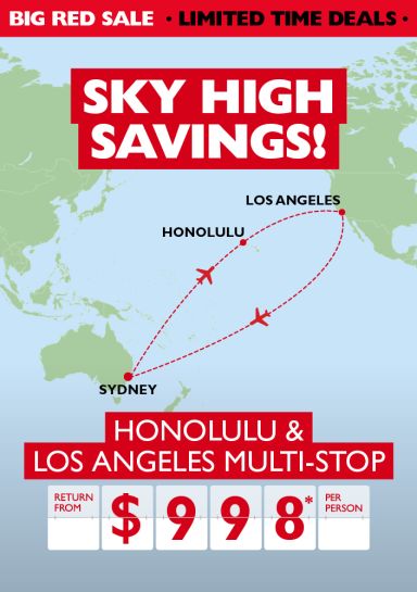 Sky high savings! Honolulu & Los Angeles multi-stop return from $998* per person