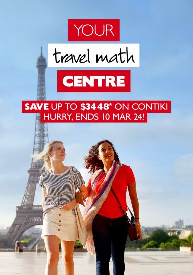 Your travel math Centre | Save up to $3448* on Contiki | Hurry, sale ends 10 Mar 24!