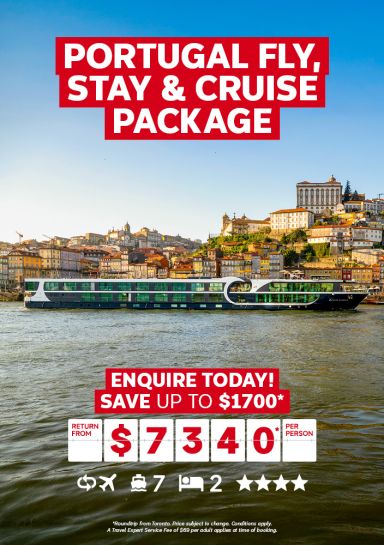 Portugal fly, stay & cruise package for $7340* per person