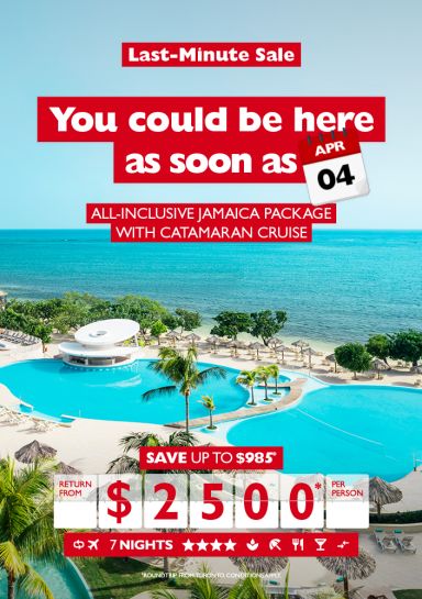 LAST MINUTE SALE - Jamaica vacation package with catamaran for as low as $2,500* per person!