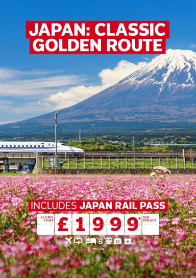 Mount Fuji and bullet train on Japan's classic Golden Route