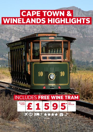 Old train on rails through the Cape Town mountains