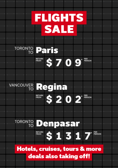 Save on flights to Paris, Regina, Bali and more!