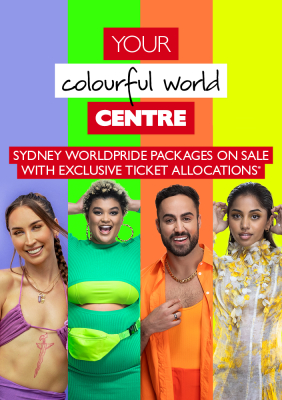 Your colourful world centre - Sydney WorldPride packages on sale with exclusive ticket allocations - a beautiful rainbow of people of various genders and sexualities