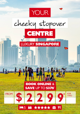 Your cheeky stopover Centre - Luxury Singapore. Book online & save up to $376* from $2,299* for two. Green field with Singapore skyline
