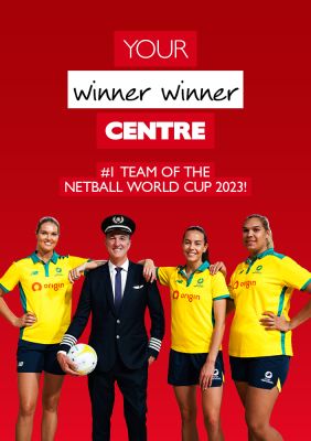 Your winner winner centre - #1 team of the Netball World Cup 2023! Flight Centre captain standing with the Origin Australian Diamonds netball team
