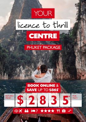 Your licence to thrill centre - Phuket package. Book online & save up to $865* return from $2,835* for two. Woman on boat in Phang Nga Bay
