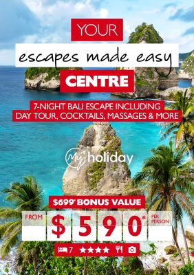 Your see it all centre - 7-night Bali escape including day tour, cocktails, massages & more. $699* bonus value from $590* per person. A bright, vibrant coast