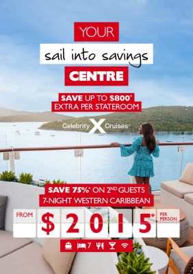 Sail into Savings - save up to $800* extra per stateroom Celebrity Cruises - 7-night Western Caribbean from $2015 per person