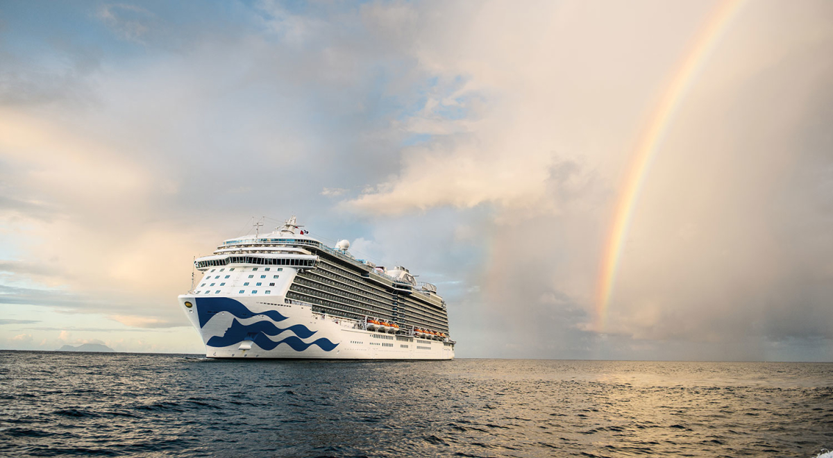 Princess Cruise ship on the ocean with rainbow