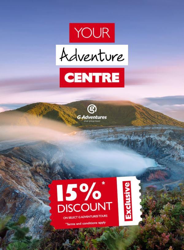 Your adventure centre - 15% discount on select G adventures tours - terms and conditions apply