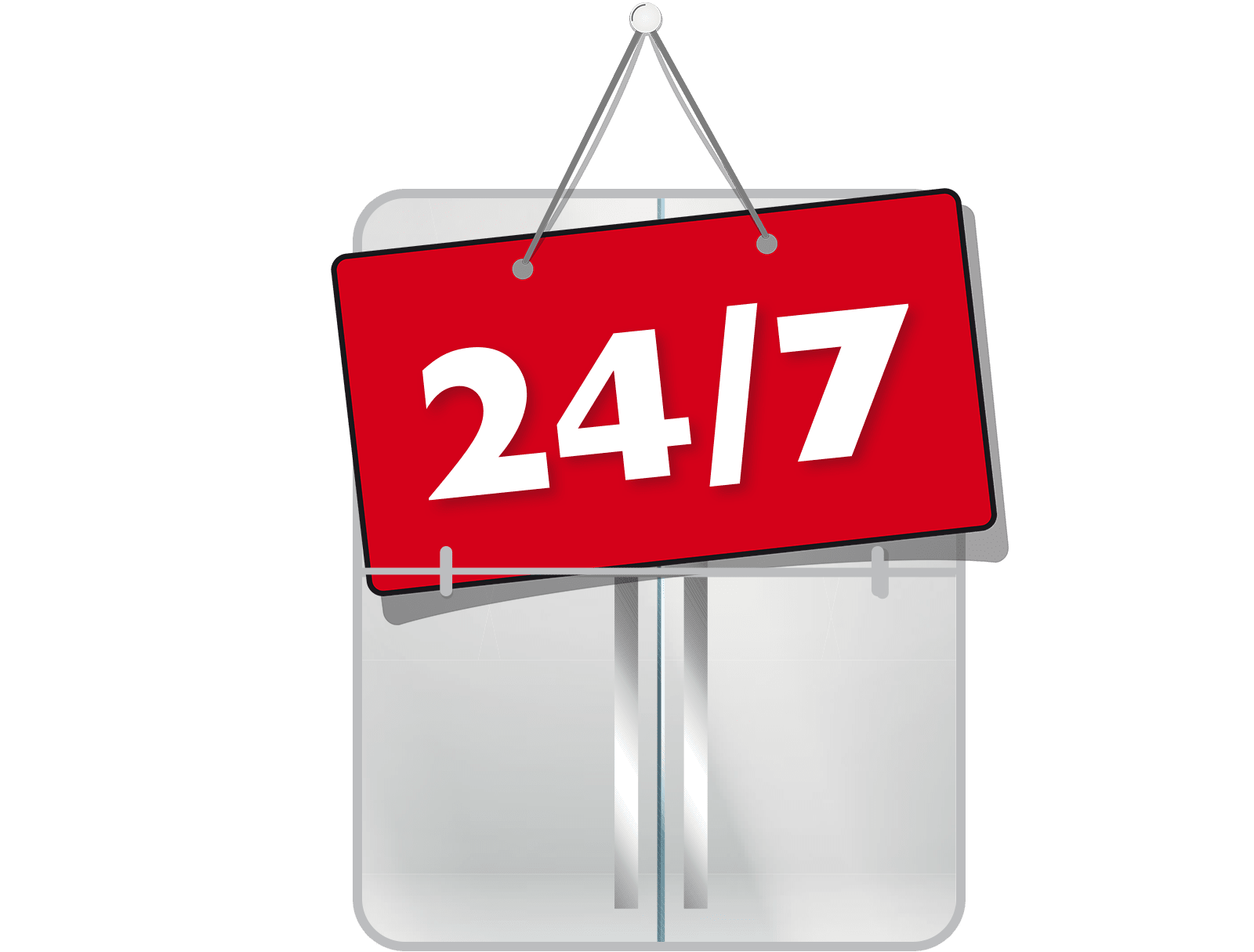 Icon of a sign reading "24/7"