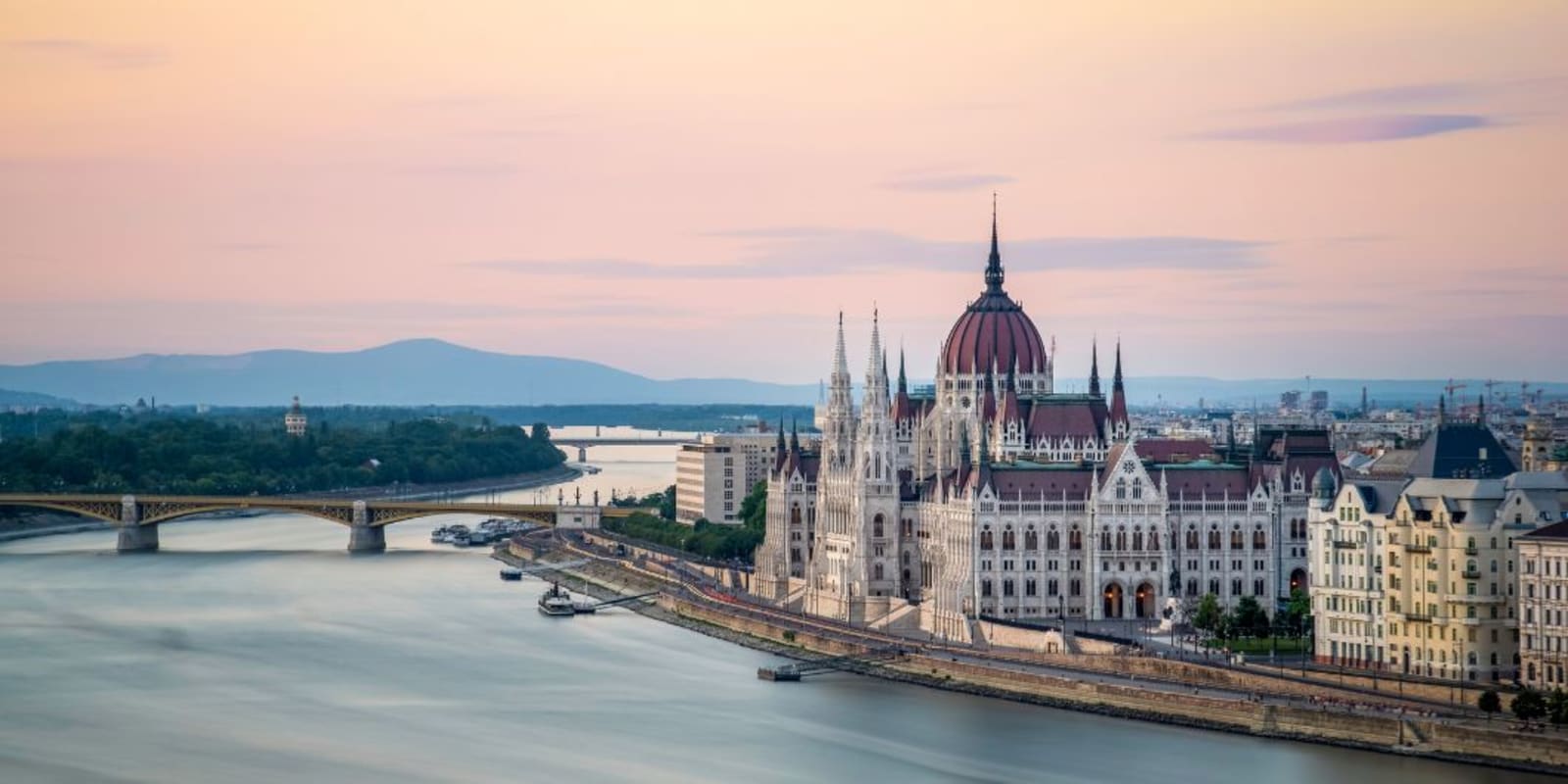 The Hungarian Parliament Building on the Banks of the Danube at dawn