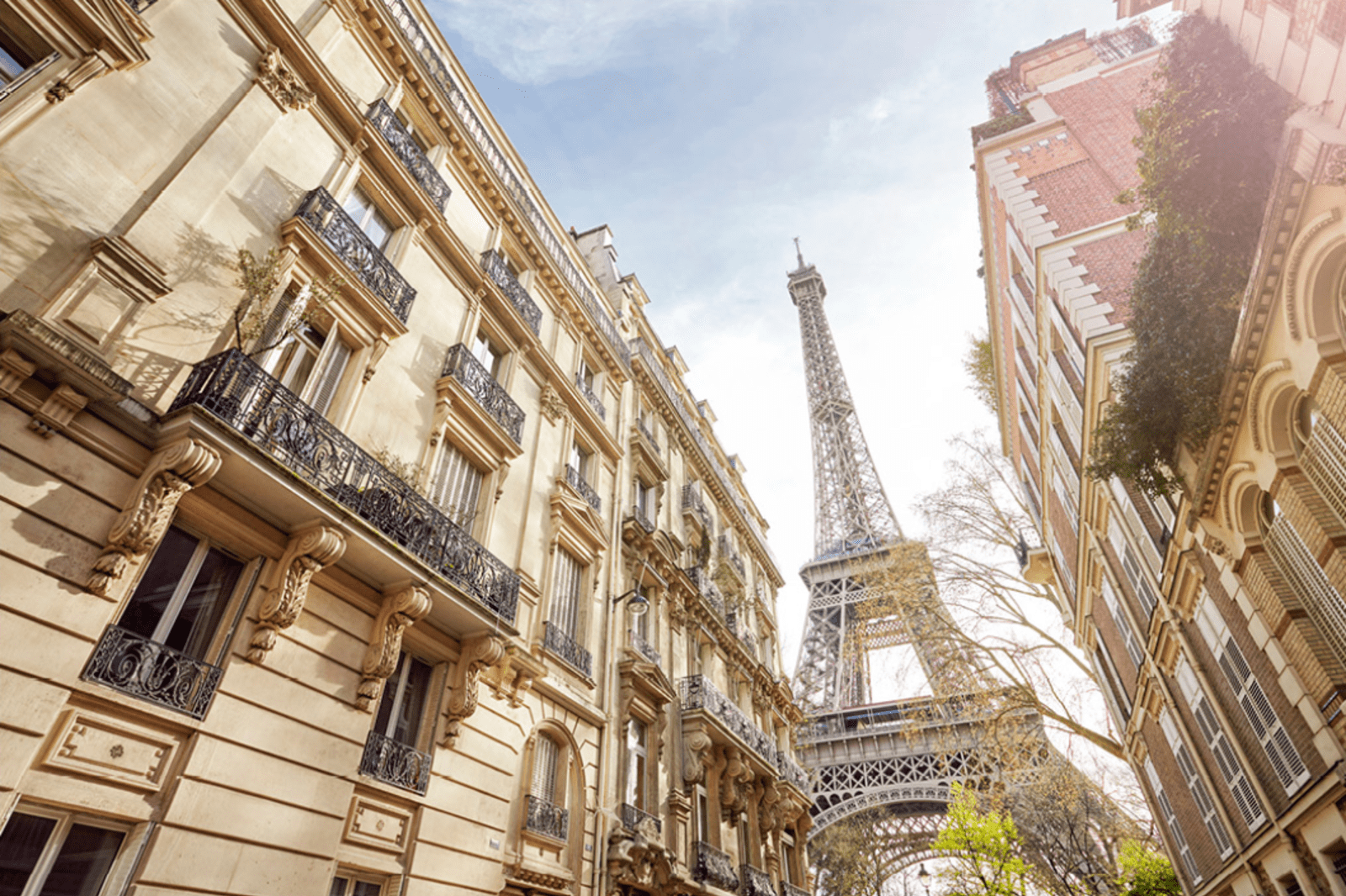 The Eiffel Tower can be seen from almost anywhere in the Gros-Caillou neighbourhood, one of the best areas to stay in Paris