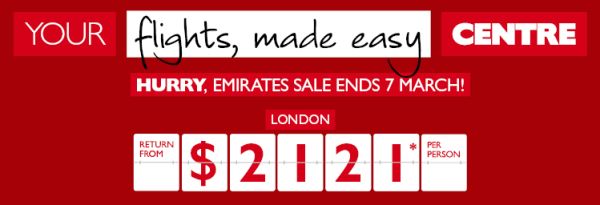 Your flights, made easy Centre | Hurry, Emirates sale ends 7 March! | Athens return from $1947* per person, London return from $2121* per person, Paris business class return from $8799* per person