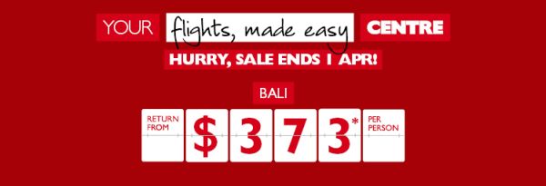Your flights, made easy Centre | Dream, click, go! | Bali return from $373* per person, Fiji return from $587* per person, Maldives return from $874* per person