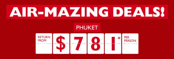 Big red flights sale - hurry, sale ends 5 June! Phuket return from $781* per person. London return from $1,620* per person. Maldives - business class return from $5,600* per person