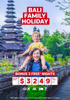 Bali family holiday bonus 3 free nights return from $3249