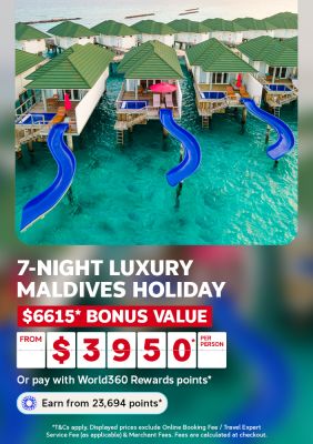 Overwater villas with waterslides into a turquoise lagoon for a 7 night luxury Maldives holiday with 6615 bonus value from 3950 per person