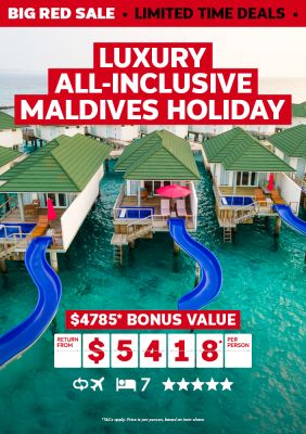 Luxury All-inclusive Maldives Holiday. $4785* bonus value return from $5418* per person