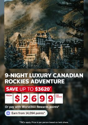 Fairmont castle hotel nestled among snow-capped Canadian Rockies for a 9-night luxury stay saving up to $3620 from $2699 per person