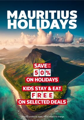 A view of Mauritius beach and mountain regarding a Mauritius holiday package.
