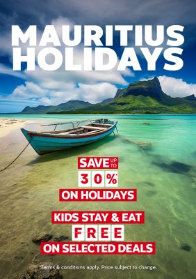 A view of Mauritius beach and mountain regarding a Mauritius holiday package.