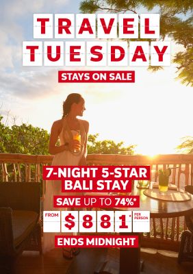Travel Tuesday - stays on sale | 7-night, 5-star Bali stay - save up to 74%* | from $881* per person - ends midnight