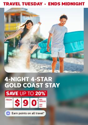 Travel Tuesday - ends midnight | 4-night 4-star Gold Coast stay - save up to 20%*. From $90* per person, per day | Earn points on all travel*