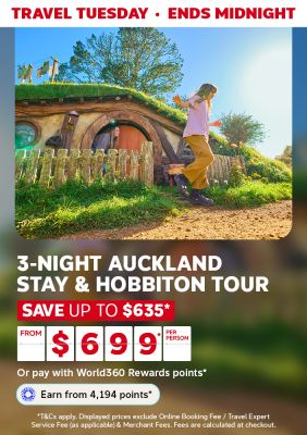 Teenager at Hobbiton featuring a 3-night Auckland stay & Hobbiton tour from $699