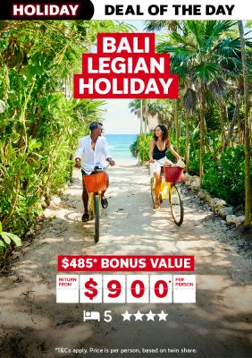 Bali Legian Holiday. $485* bonus value return from $900* per person