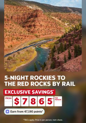 5 night rockies to the red rocks by rail package