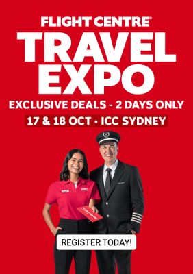 Flight Centre captain & Co-Captain featuring the Flight Centre Travel Expo with exclusive deals 17 & 18 October in Sydney