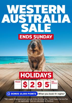 Quokka on a pier featuring a Western Australia sale endings Sunday with holidays from $295