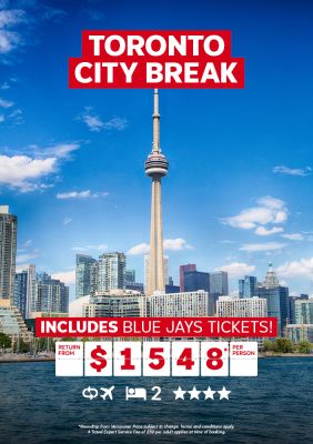 Toronto City Break - Includes Blue Jays Tickets. 2-nights with flights from Vancouver. Return from $1548* per person