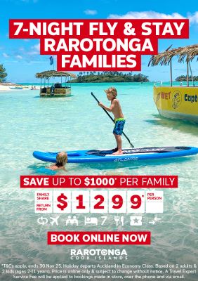 Raro for families 7 nights return from $1299* pp family share