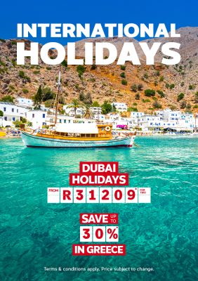 A view of Greek beach and mountain regarding an international holiday package.