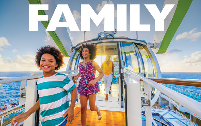 Family. Family of three smiling on a cruise ship