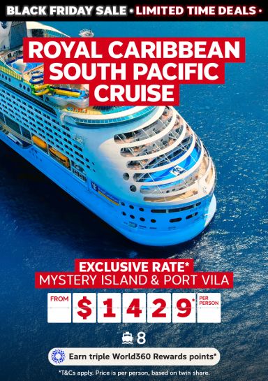 Royal Caribbean South Pacific cruise. Exclusive rate* Mystery Island & Port Vila from $1429* per person