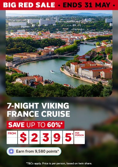 Lyon's terracotta rooftops and the Saône River from above for a Big Red Sale 7-night Viking France cruise saving up to 60% from $2395 per person
