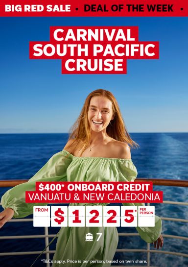 carnival south pacific cruise $400 onboard credit vanuatu & new caledonia from $1225 per person