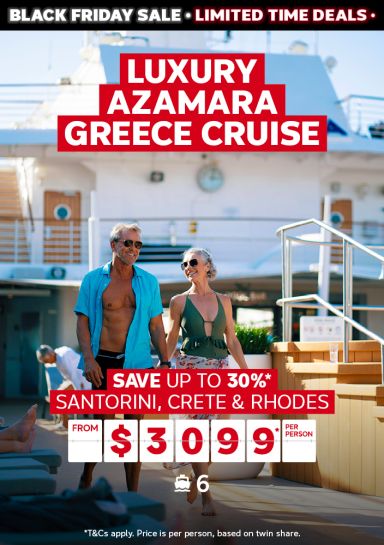 Luxury Azamara Greece Cruise. Save up to 30%* Santorini, Crete & Rhodes from $3099* per person
