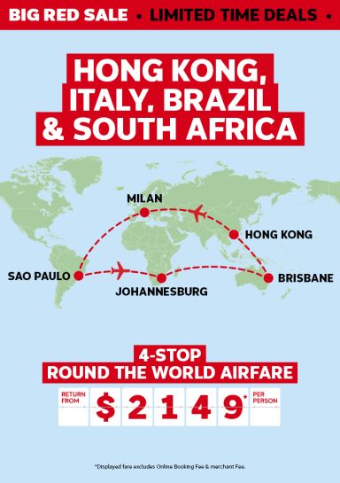 Hong Kong, Italy, Brazil & South Africa | 4-stop round the world airfare - return from $2,149* per person