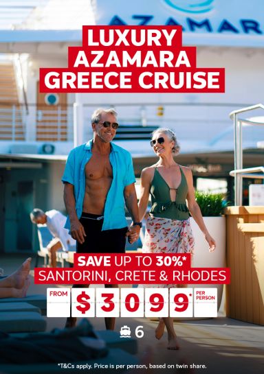 Luxury Azamara Greece Cruise. Save up to 30%* Santorini, Crete & Rhodes from $3099* per person